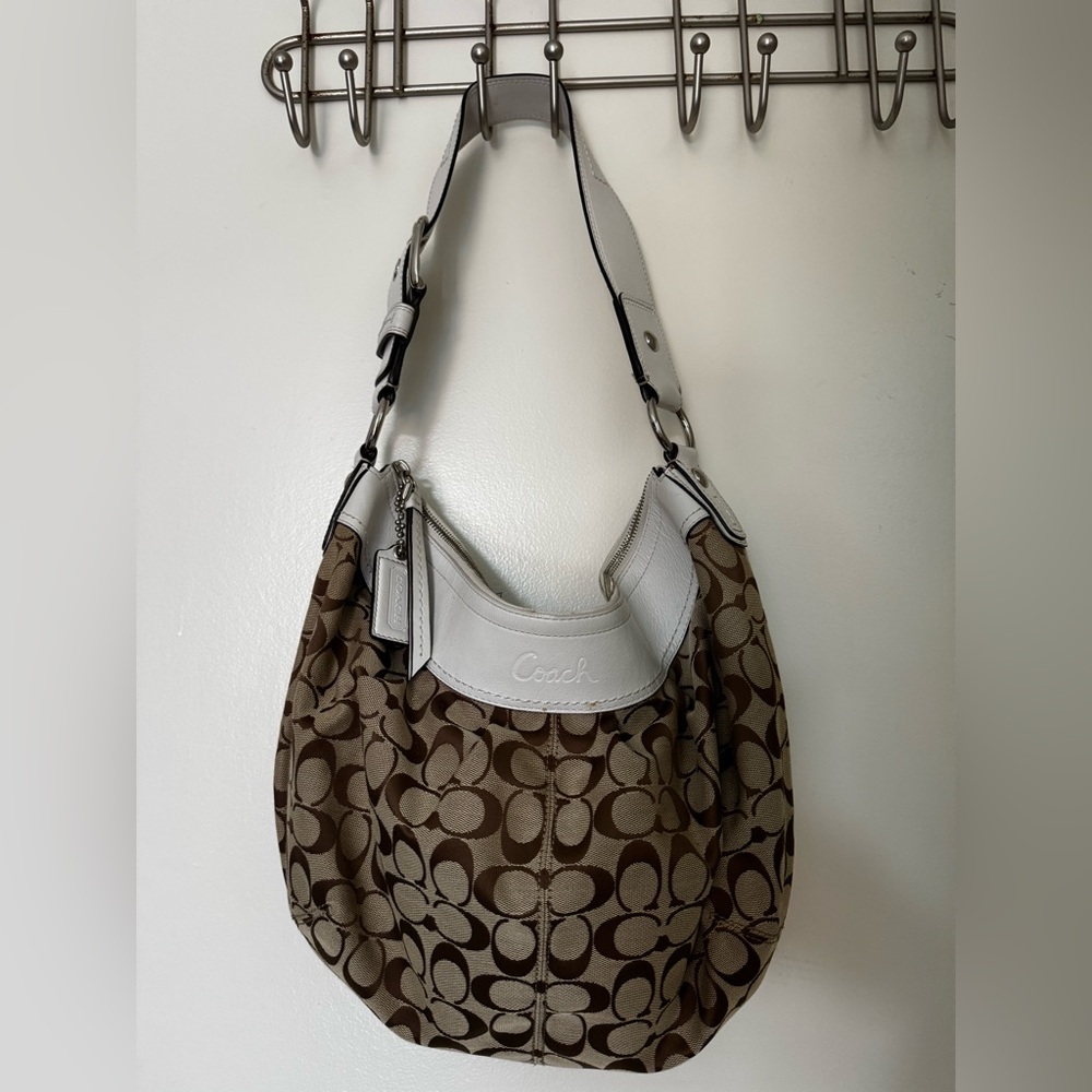 Coach Brown and Cream Signature Hobo Bag